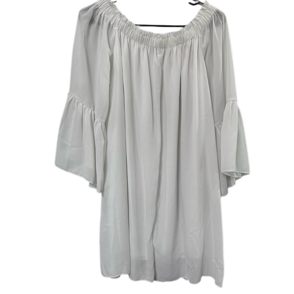 ZANZEA Women’s Ruffle White 3/4 Sleeve Blouse Dress Boho Flare Chemise Size M